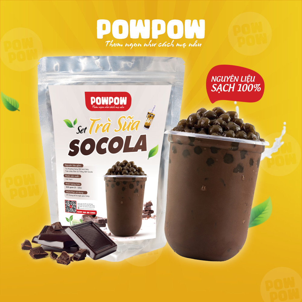 Trà sữa trân châu Socola POWPOW nấu được 15 - 20 ly 500 gram Tặng chai 330