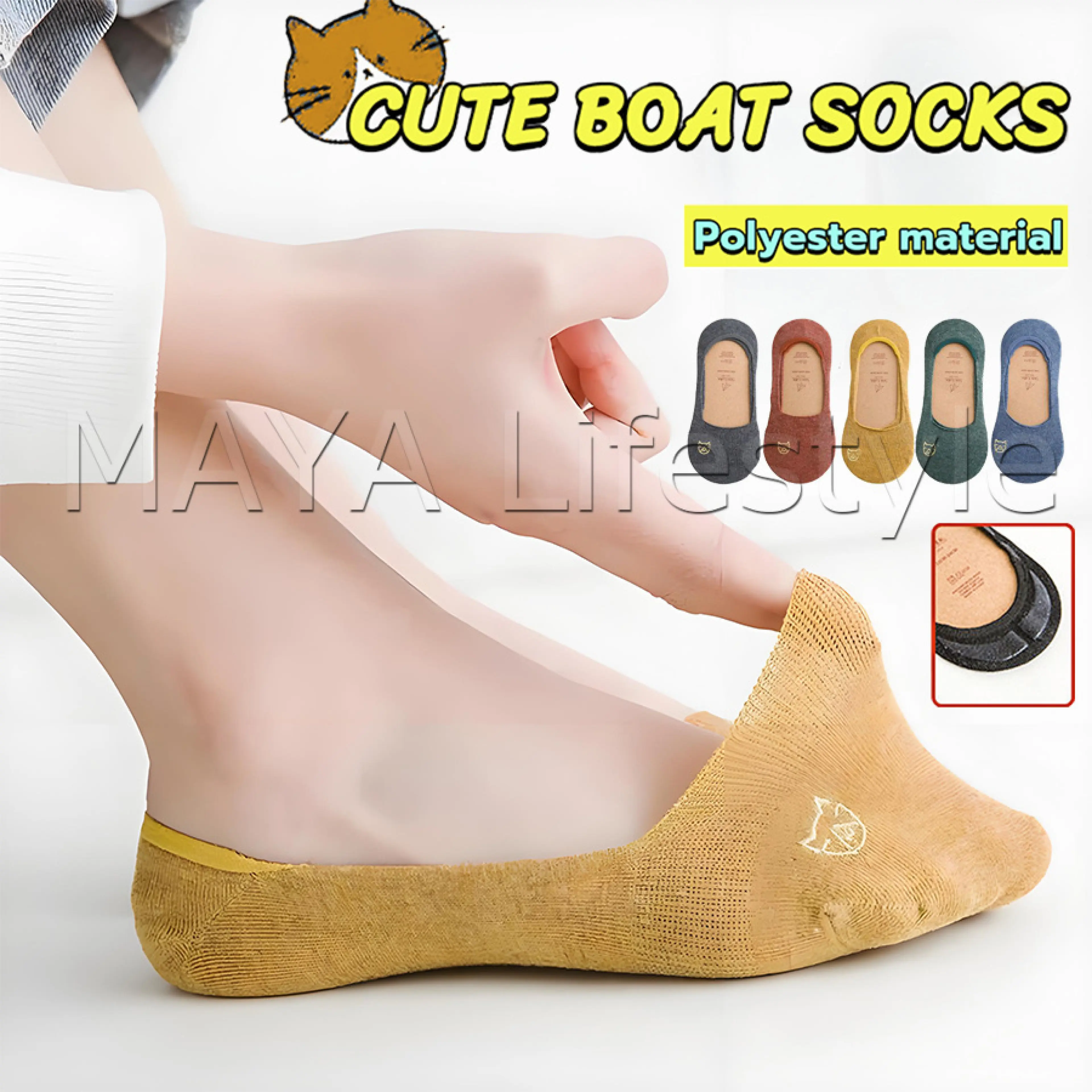 MAYA ถุงเท้าแบบสั้น ถุงเท้าข้อสั้น ผ้านุ่มใส่สบาย ถุงเท้าลายแมวน่ารัก women's socks