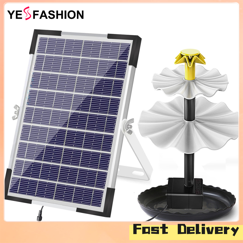 Yesfashion Store IN stock Solar Water Pump Solar Bird Bath Fountain With 2 Charging Methods 4 Nozzles 10W Solar Collector 3-tier Waterfall Fountain ราคา 894 บาท*ส่งฟรี