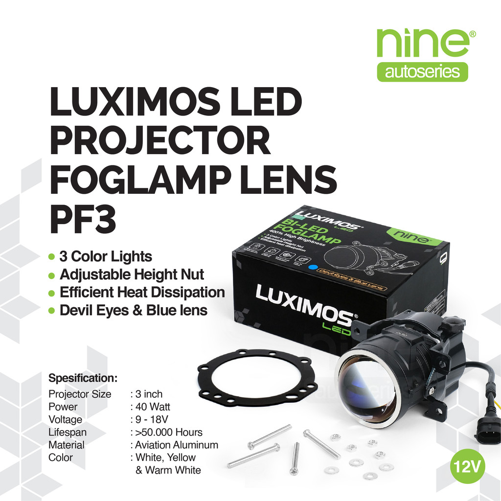 Luximos Biled Foglamp Projector 3 Inch 80W 3 Colors White Yellow Warm Universal Pf3 - Nine Autoseries Harga 1,149,900 rupiah*Gratis Ongkir