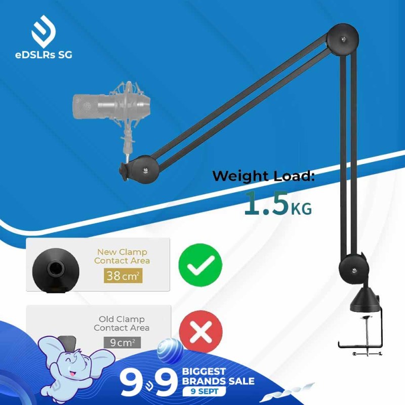 【NEW 2021】eDSLRs Upgraded Microphone Suspension Boom Scissors Arm Pro 100cm Heavy Duty with Built-In Spring PSA1 Zoom Meeting Podcast Clubhouse Youtube twitch Singapore