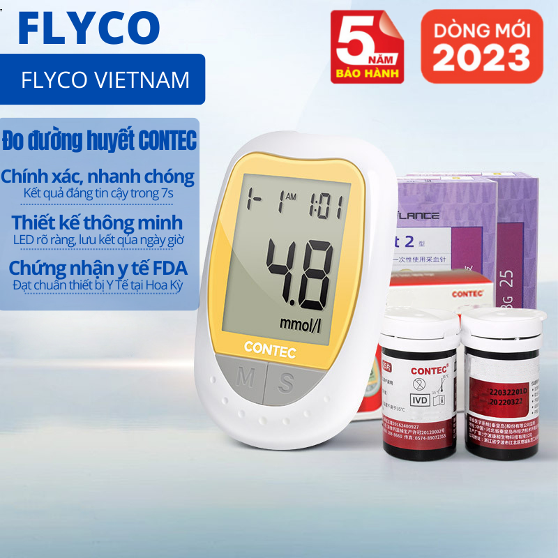 2024 [Voucher 20%] FLYCO Máy đo đường huyết điện tử Y Tế Contec - Tặng kèm 25 Que Thử và Kim - Bảo h