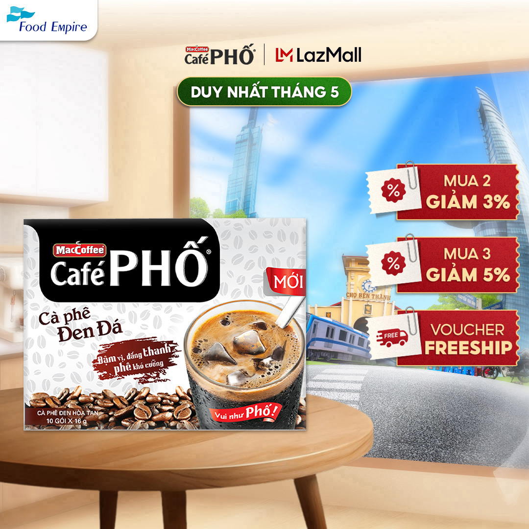 Cà phê Phố Đen Đá - Maccoffee (hộp 10 gói x 16g)