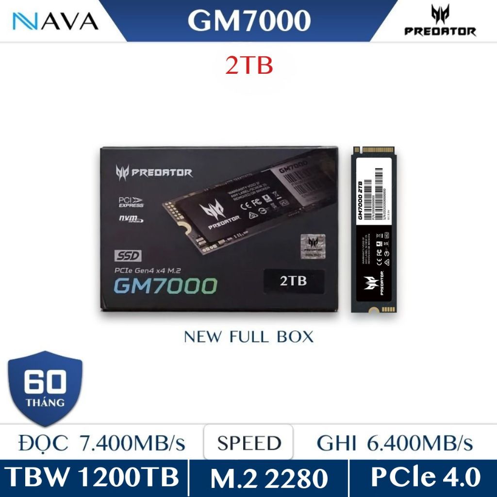 SSD Predator GM7000 1TB 2TB 4TB NVMe Gen 4 PCIe Có DRAM Tốc độ Cao Có HeadSink tích hợp BH 5 năm