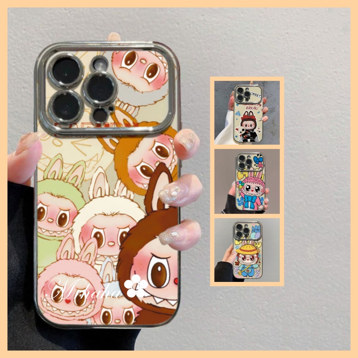 MrHaHa Case For iphone 16 promax iphone 15 promax 15pro iPhone 16 15 14 13 12 11 Pro Max X XR Xs Max 8 7 6s Plus Cartoon Cute Rabbit Electroplated Large Window Lens Phone Case Protective Silicone Shockproof Soft Back Cover