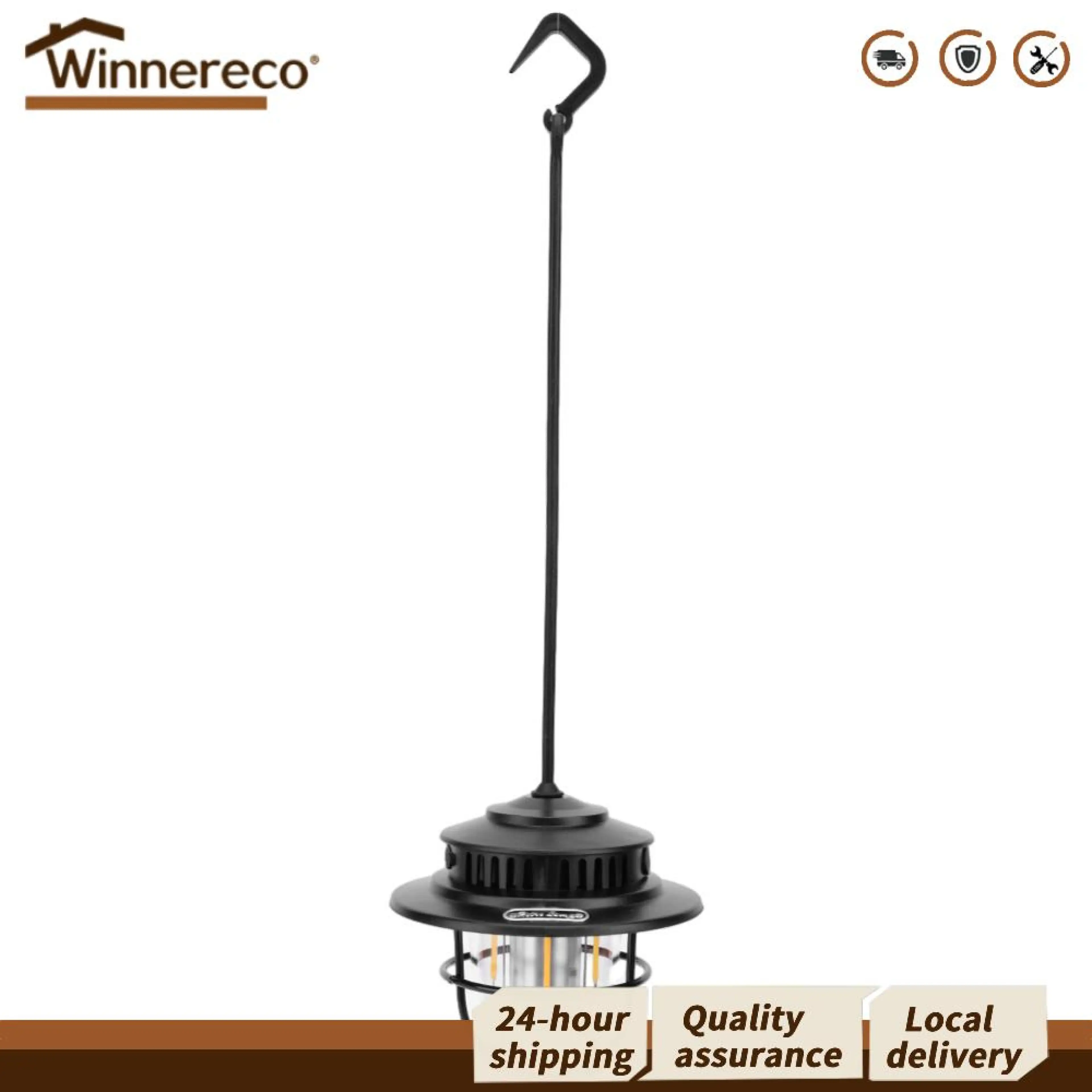 [Winnereco Flagship Mall] Outdoor Camping Light IPX4 Waterproof LED Portable Lamp Type-C Charging Pendant Lamp 4 Gear Hanging Ambient Light Stepless Dimming for Outdoor