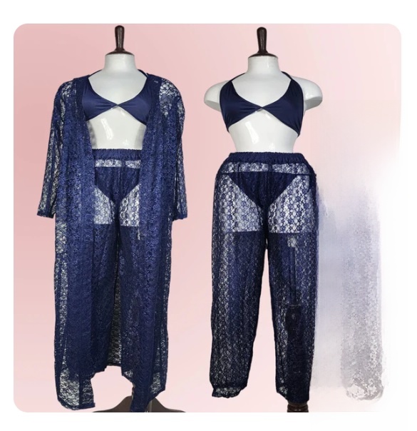 4 pcs High Qaulity Lace Net See Through Bridal Nighty Set Pratiharye Valentine Special! Babydoll Nightwear Net Robe/Chemise with Bikini Set | Hoot & Saxy | for Honeymoon/First Night Anniversary for Women/Girls