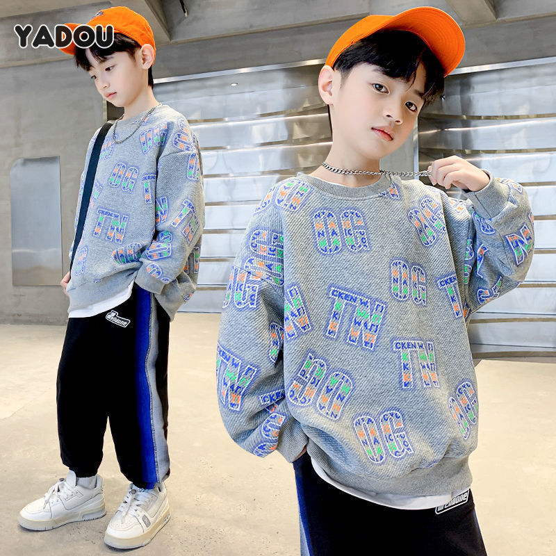 YADOU Winter boys letter printed velvet fashionable sweatshirt Children's loose warm long-sleeved tops ราคา 222 บาท*ส่งฟรี