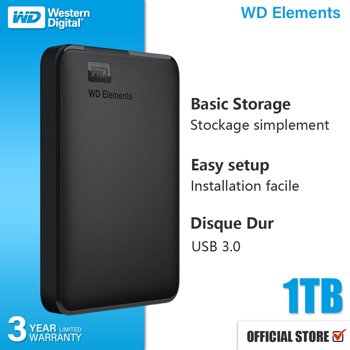 Disque Dur Externe WESTERN DIGITAL 2.5 1To USB 3.0