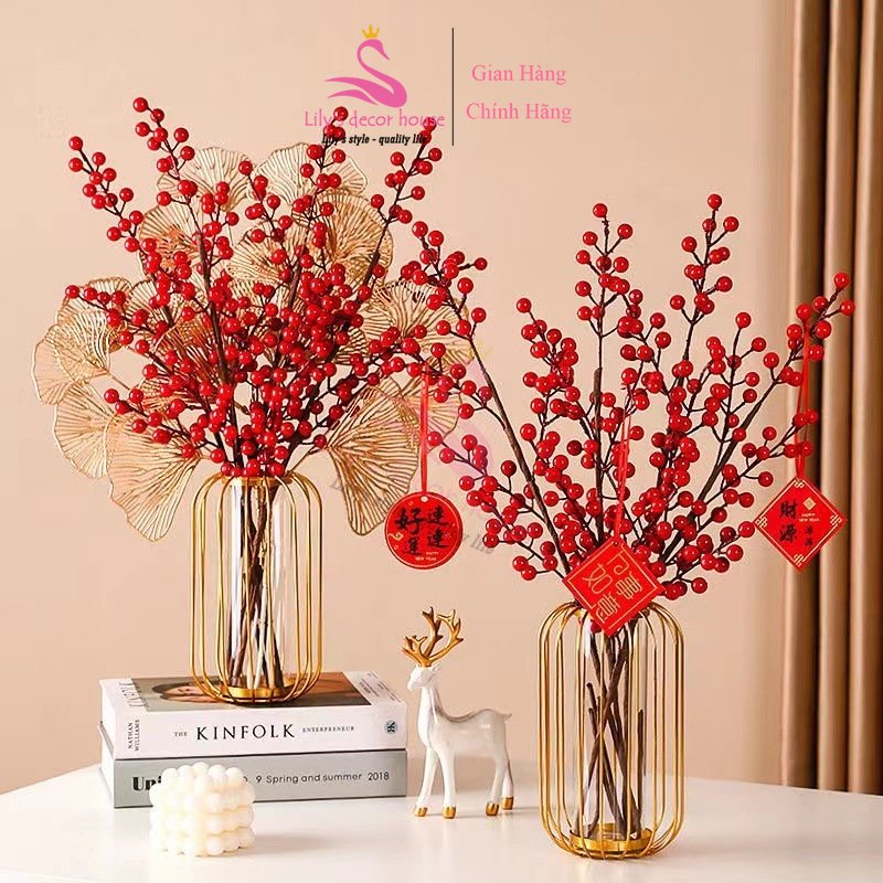 Combo Bình Hoa Đào đông Lá Quạt lá táo vàng Lily's decor house trang trí decor phòng khách decor Tết May mắn Tài lộc siêu sang