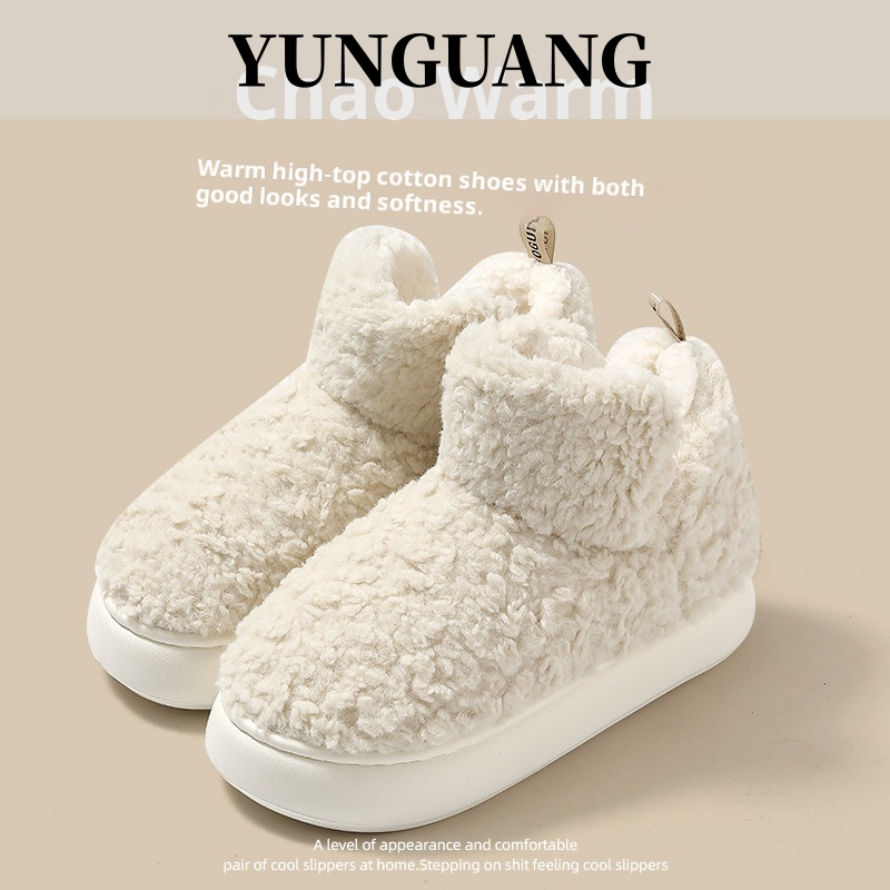 YUNGUANG Giày lông mềm cao cổ mùa đông ấm áp chống trượt thoải mái cho cả nam và nữ dùng trong nhà