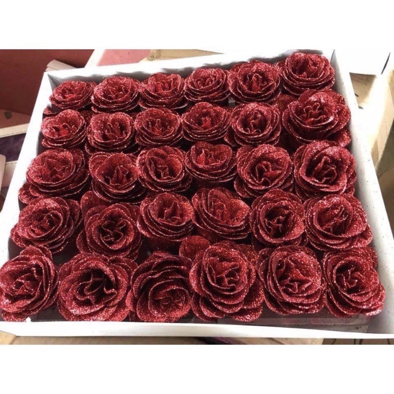  Hoa hồng nhũ kim tuyến 1 hộp 50 bông 