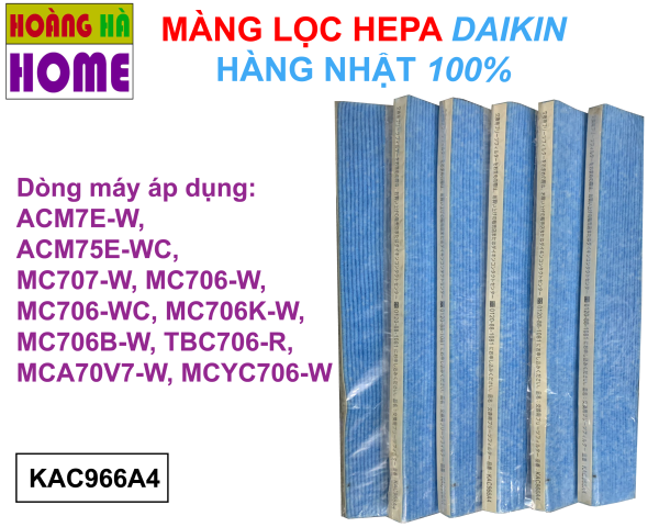 Màng lọc Hepa Daikin KAC966A4 model máy lọc không khí daikin nội địa Nhật ACM7E-W, ACM75E-WC, MC707-W, MC706-W, MC706-WC, MC706K-W, MC706B-W, TBC706-R, MCA70V7-W, MCYC706-W