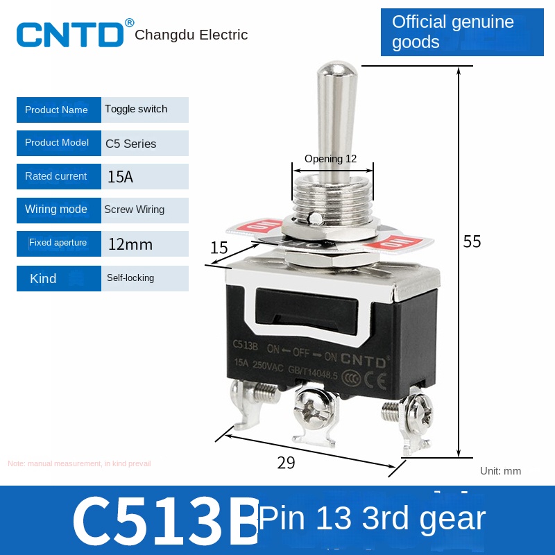 Công tắc gạt Loại Tự Khóa C513B Changde | tùy chọn C511A/C5R12A/C5R22B - Tự Phục Vị/Tự Khóa, 15A, Đa Dạng Model Cho Điều Khiển Công Nghiệp