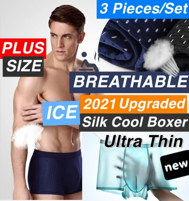 【3 PIECES】Ice Silk 2021 Men Underwear Cool Breathable Comfortable Sport Bamboo Fiber Boxer Stretchable Brief Ultra Light dry/fresh Odor Protection
