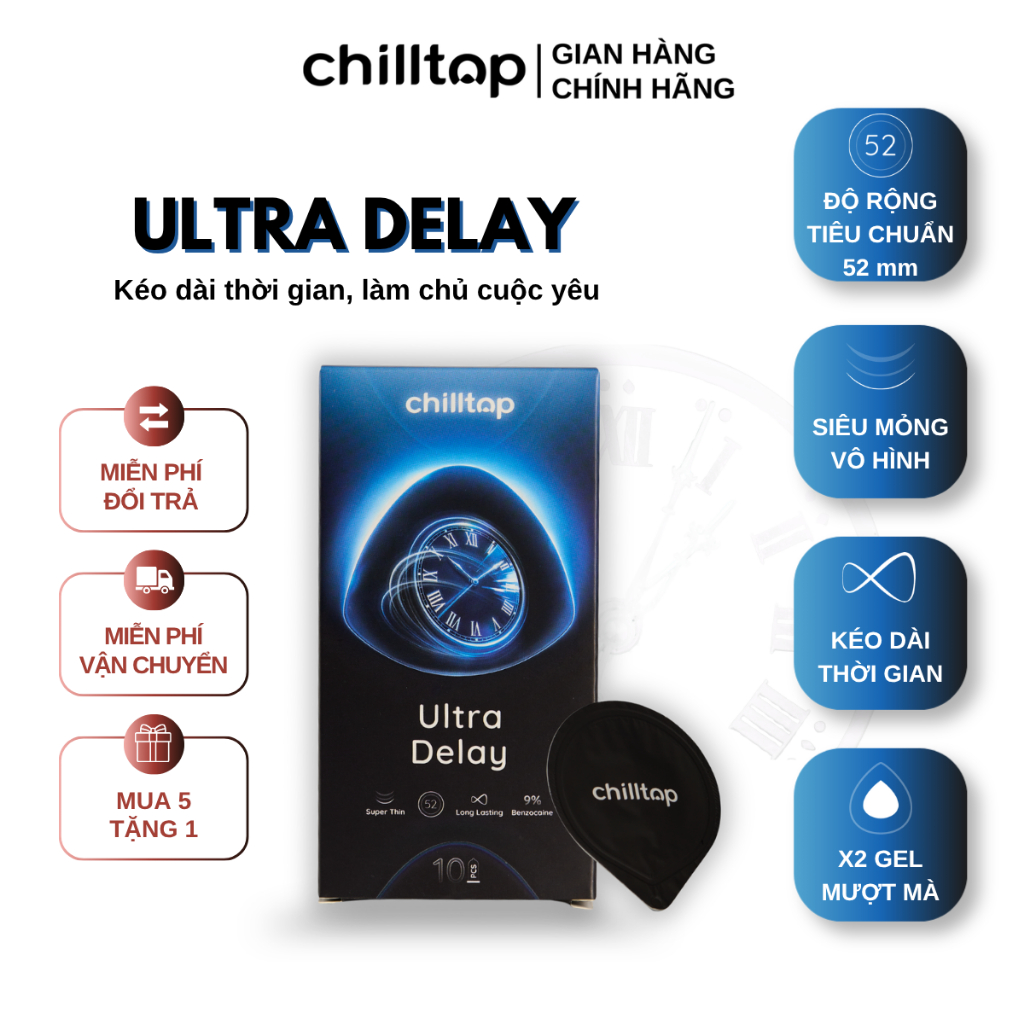 Bao cao su kéo dài thời gian Chilltop Ultra Delay Hộp 10 Bao