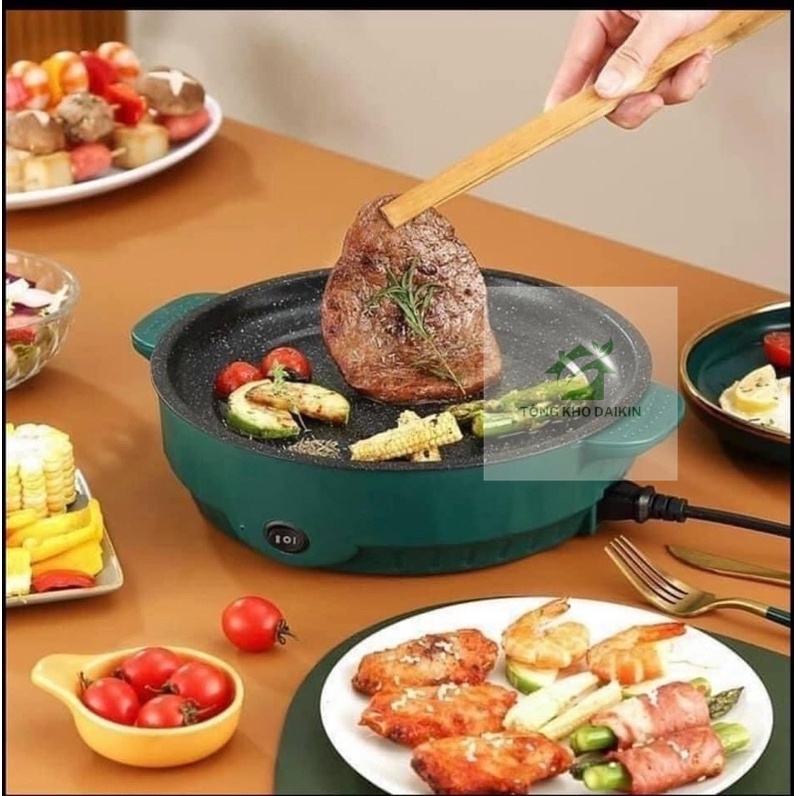 Bếp nướng điện, chảo nướng điện 26cm không khói 600W chống dính đa năng BBQ,  chống dính tiện lợi nướng