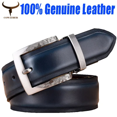 COWATHER Men Reversible Leather Casual belts, 100% Genuine Leather Classic Belt for Men with Metal Prong Buckle, Size customized