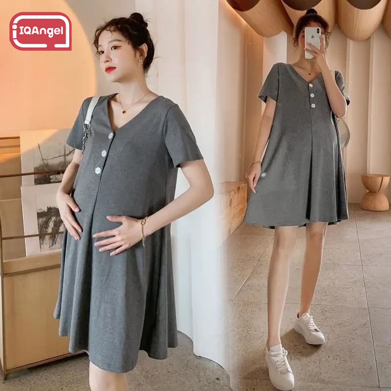 IQANGEL Maternity Summer Dress Fashionable Loose Nursing T-Shirt Dress for Stylish Moms ราคา 150 บาท*ส่งฟรี