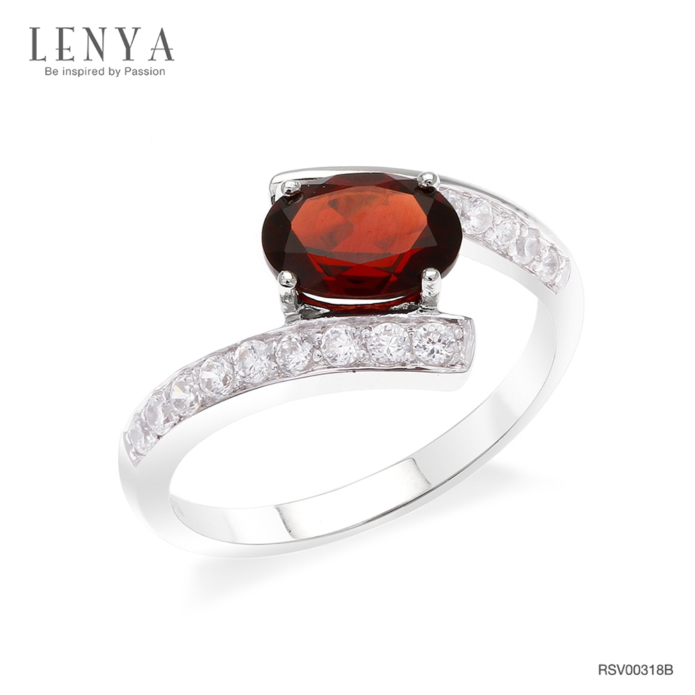 Lenya Garnet Gemstone Ring Strengthens the Mind, Brings Success and Stability. Size 8X6 Mm. 925 Sterling Silver Body, White Gold Plated. - ยี่ห้อ LENYA ราคา 2,900 บาท*ส่งฟรี