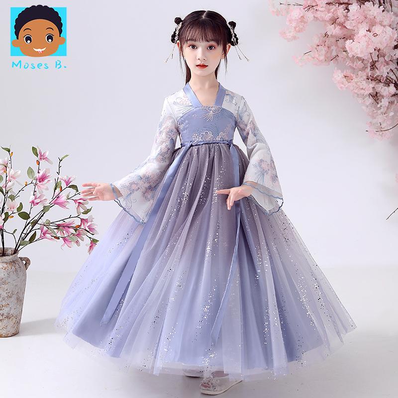  MOSES  Bé gái Thiếu  nhi cổ trang Hán phục Xuân Thu đầm Trung Quốc phong nữ đồng tinh không váy Thu trang nữ cổ phong siêu tiên mùa thu 