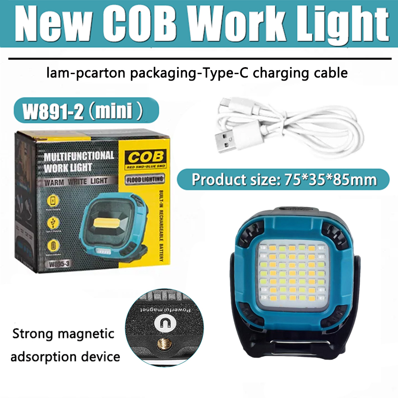 Upgraded COB Work Light with strong magnetic tape buckle adsorption Type-C charging 5400mAh built-in large capacity battery LED strong light portable handheld spotlight outdoor emergency light mounting multi-functional USB Rechargeable Work Light
