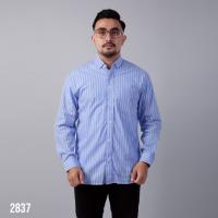 PAKAJI Kemeja Pria Salur Lengan Panjang Premium Kemeja Stripe pria Kemeja Garis Pria Slimfit Biru Dan Putih Garis Kecil 2827