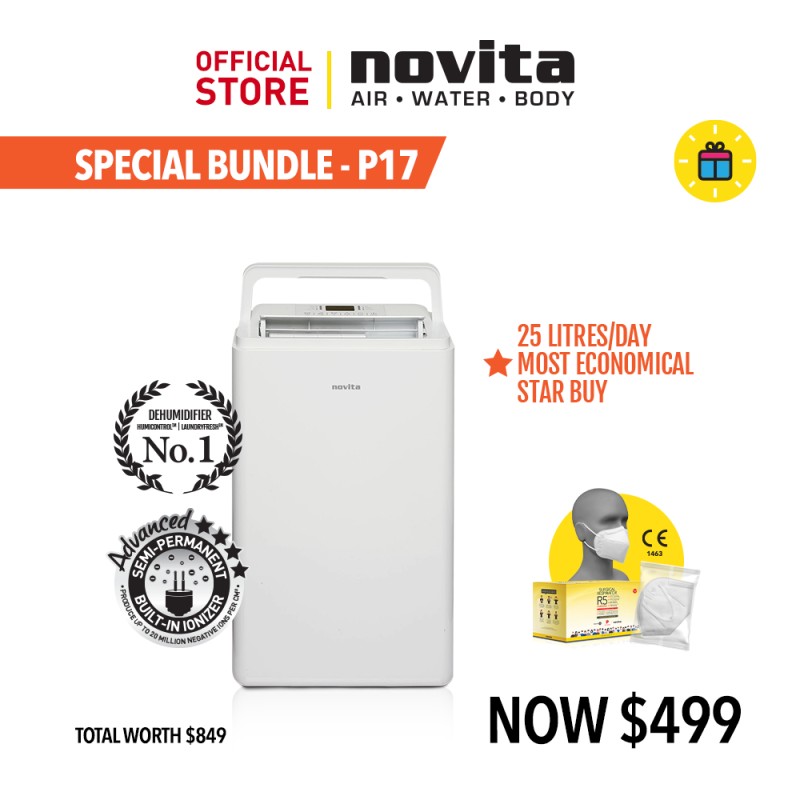 novita P17: Dehumidifier ND25 + FOC Redemption novita Surgical Respirator R5 (100pcs in a box) - Size M Singapore