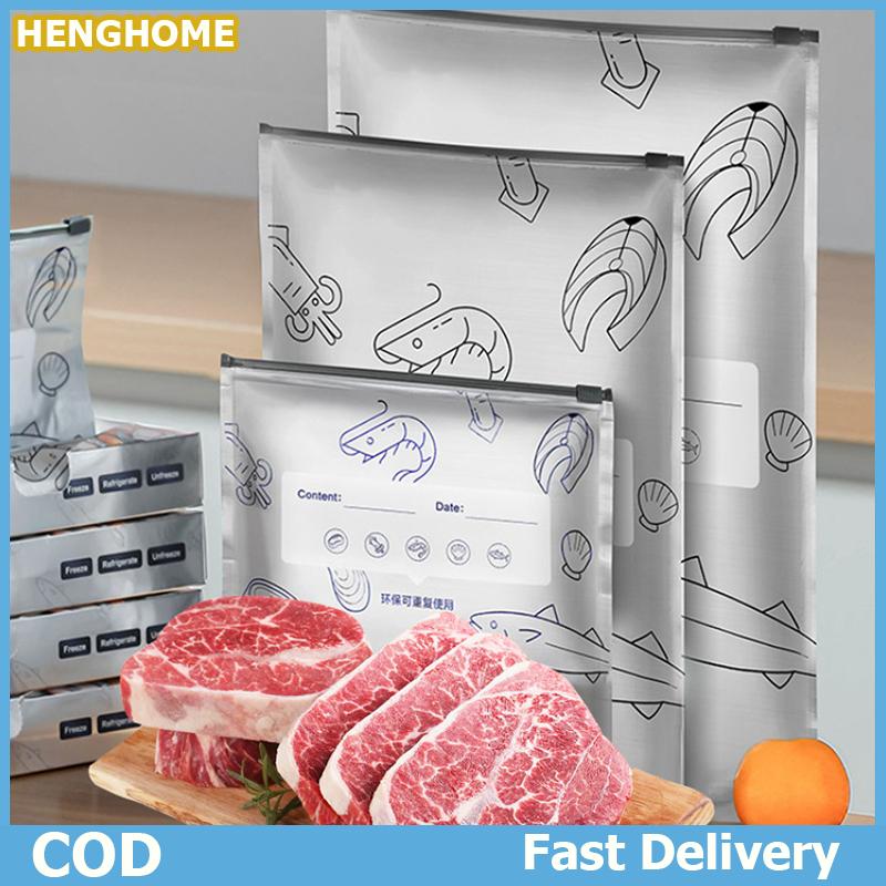 HENGHOME 10 cái túi rò rỉ tủ đông an toàn nhà bếp túi tươi công suất lớn túi nhôm thực phẩm giữ tươi Túi khóa có thể tái sử dụng