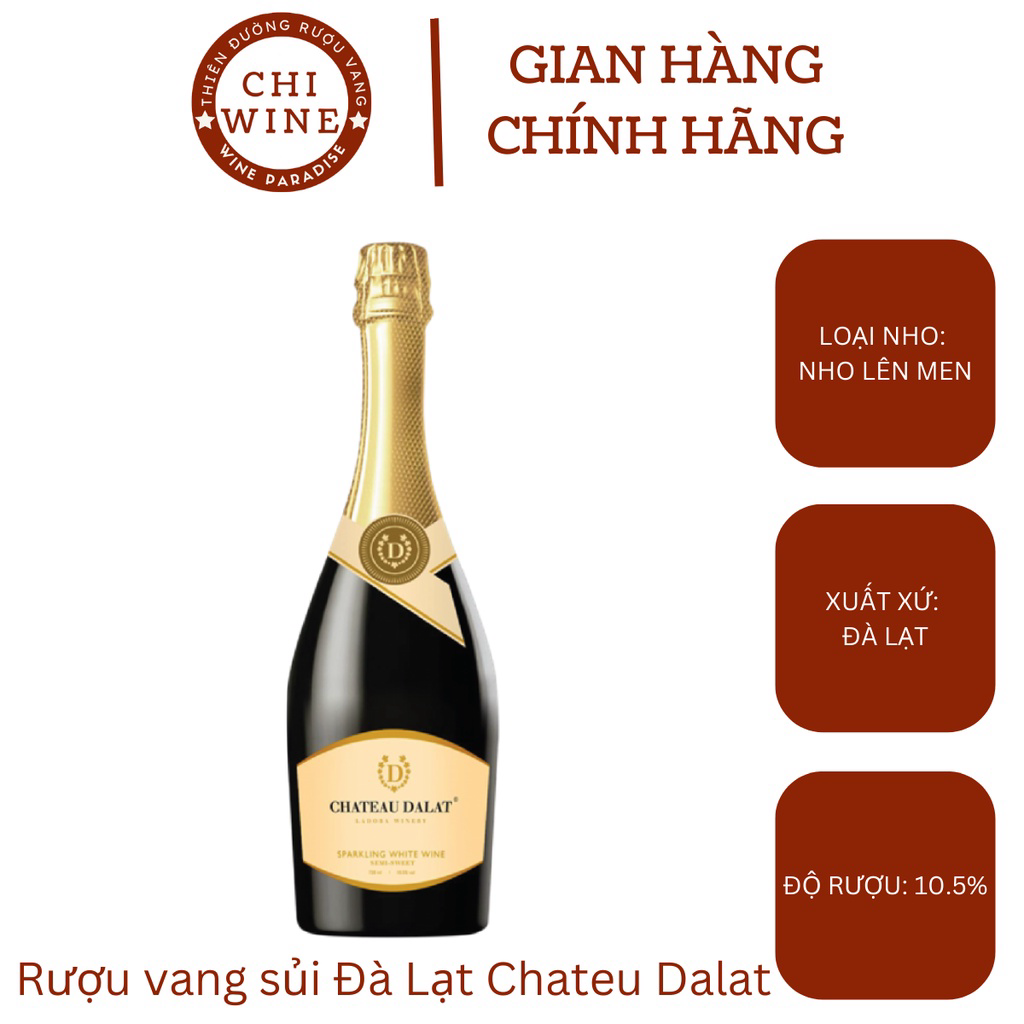 Vang sủi bọt trắng Đà Lạt Chateau Dalat Sparkling Wine - Champagne của người Việt 105% ABV 750ml