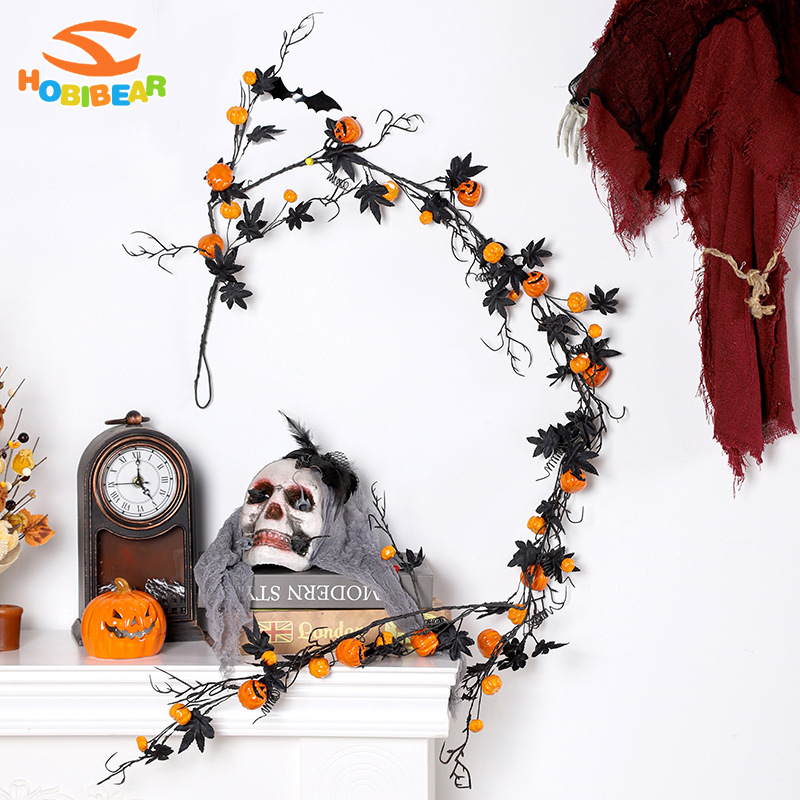 HOBIBEAR Halloween decorations 1.8m black maple leaf Horrible pumpkin rattan Home party pendant door hanging ราคา 452 บาท*ส่งฟรี