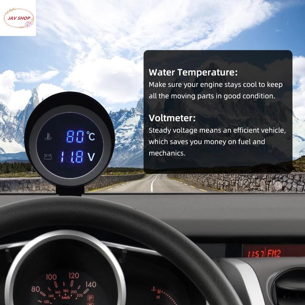 JAV5134 LCD tròn Đồng hồ đo điện áp 2 trong 1 Ánh sáng xanh DC 9V-36V Đồng hồ đo điện áp Cảm biến nhiệt độ Màn hình kỹ thuật số Đồng hồ đo nhiệt độ kỹ thuật số LED Ô tô