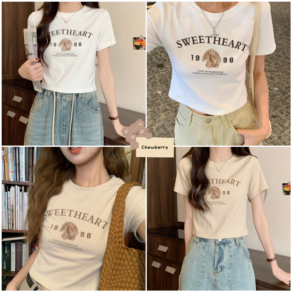 Áo croptop tay ngắn cổ tròn Sweetheart thỏ1998