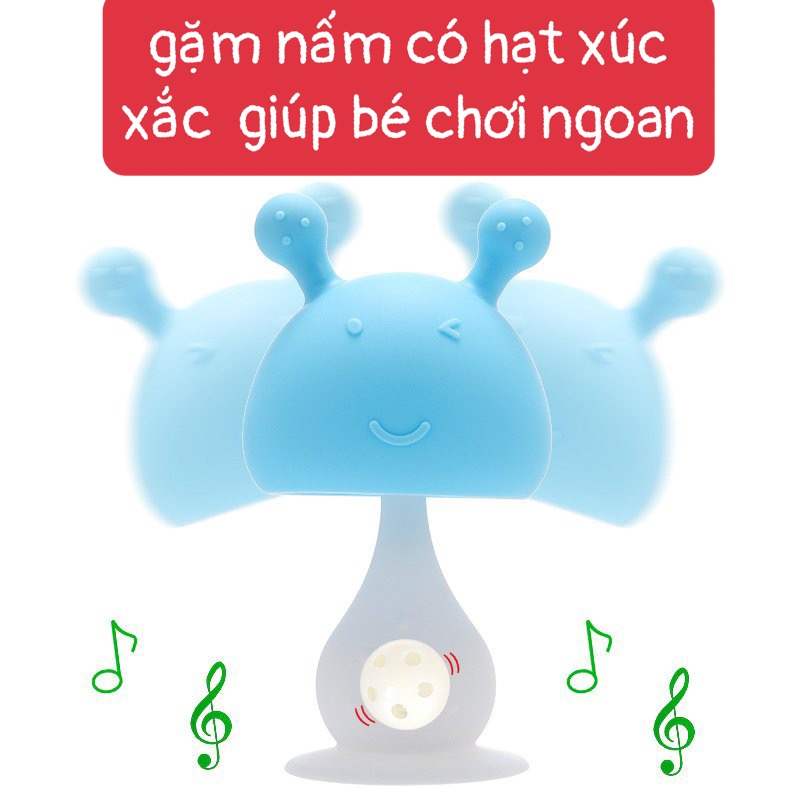 Gặm nướu cho bé, gặm nướu silicon hình nấm có hạt xúc xắc giúp bé chơi ngoan