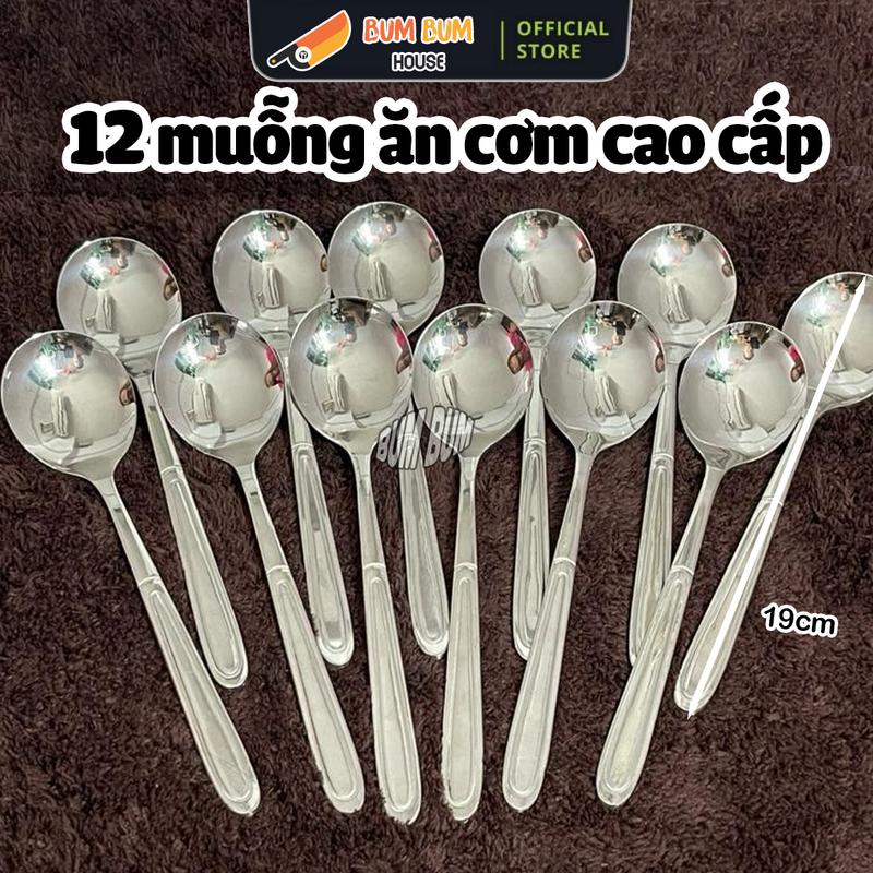 Loại Cao Cấp Set 12 MUỖNG INOX SIÊU DÀY SÁNG DÀI 19CM Muỗng Ăn Cơm Giọt Nước Cán Dài Inox 316 - Muỗng Thìa Cao Cấp - Muỗng Thìa Nhà Hàng Khách Sạn