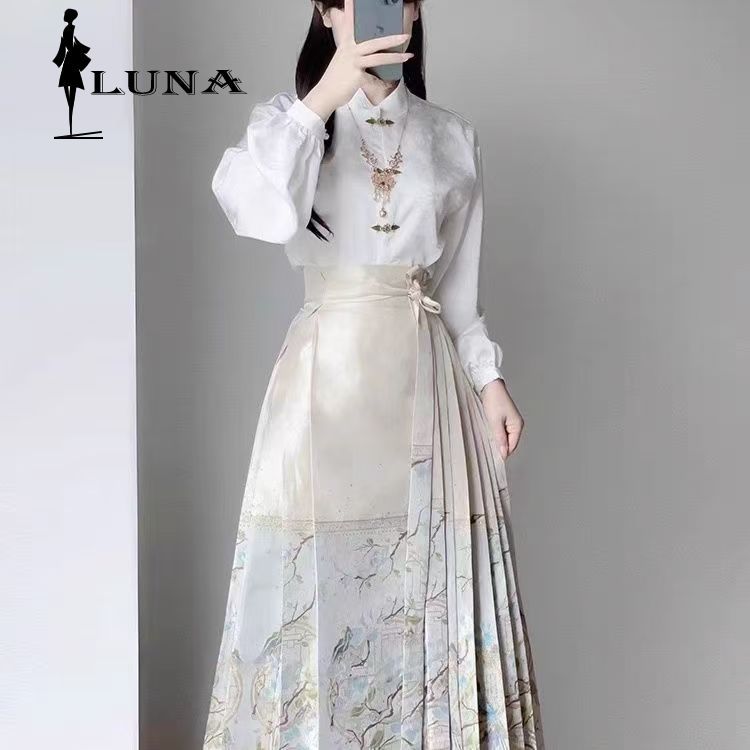  LUNA Trang phục cổ Trung Quốc dép nữ xinh đi chơi Tân Trung Quốc Phong Mã Diện Trang Phục Nữ 2024 Mới Xuân Thu Cải Tiến Minh Chế Hán Phục Hàng Ngày Đi Lại Bách Hợp dép nữ xinh  váy lụa rẻ vô đố 
