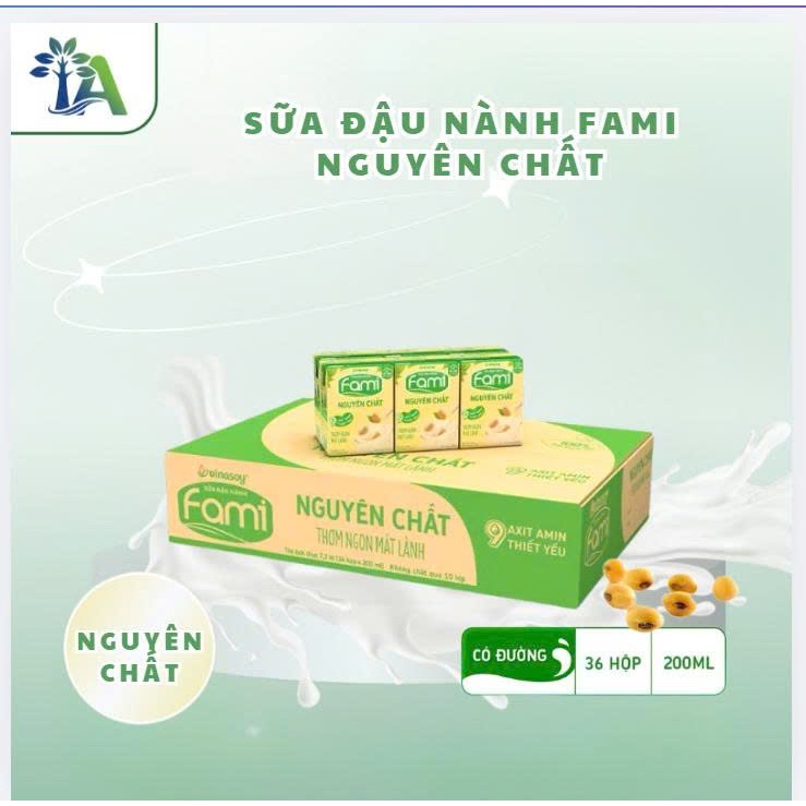 Thùng sữa đậu nành Fami Nguyên Chất (36 hộp x 200ml)