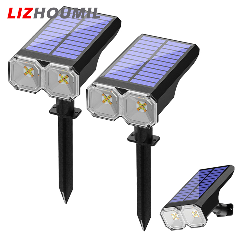 Lizhoumil 2 cái đèn năng lượng mặt trời ngoài trời 2 chế độ chiếu sáng thời tiết có thể chỉnh góc đèn xoay đầu đèn vườn