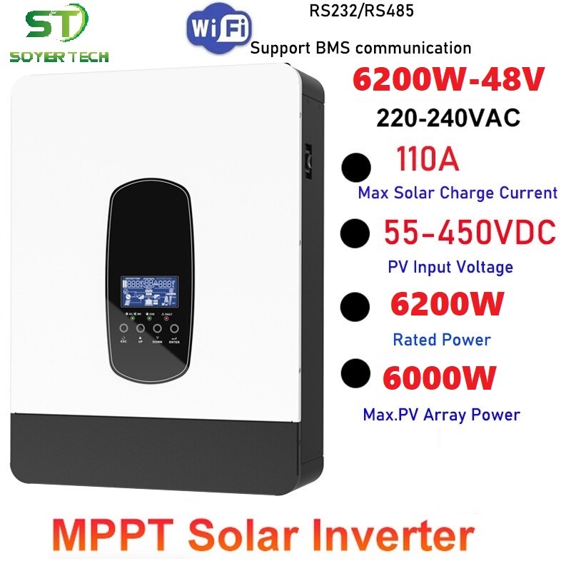 Bộ đổi điện đa dụng 7KVA6200W48V Hybrid Inverterđiện áp cao PV 55V450V sạc MPPT 110ASTPLUS7KVA48V