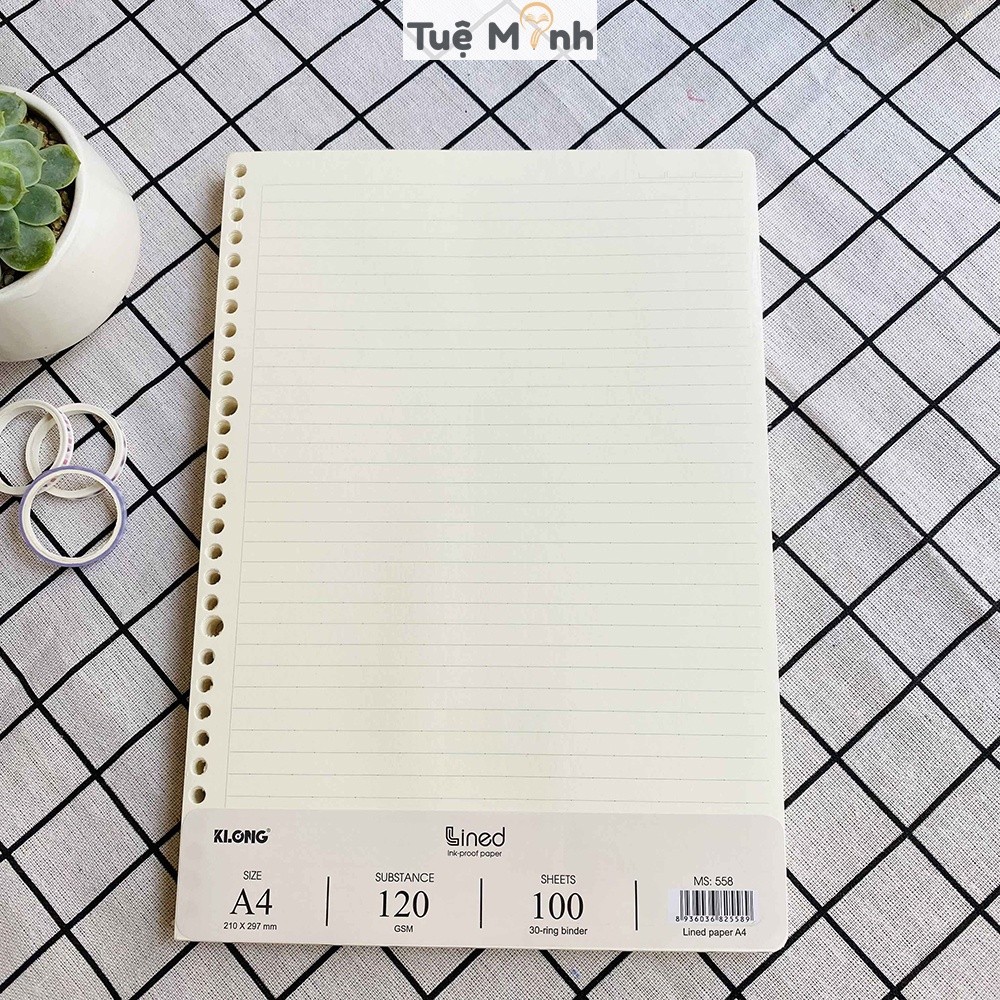 Giấy ruột sổ còng refill A4 100 tờ kẻ ngang Klong MS 558 định lượng 120gsm thay binder