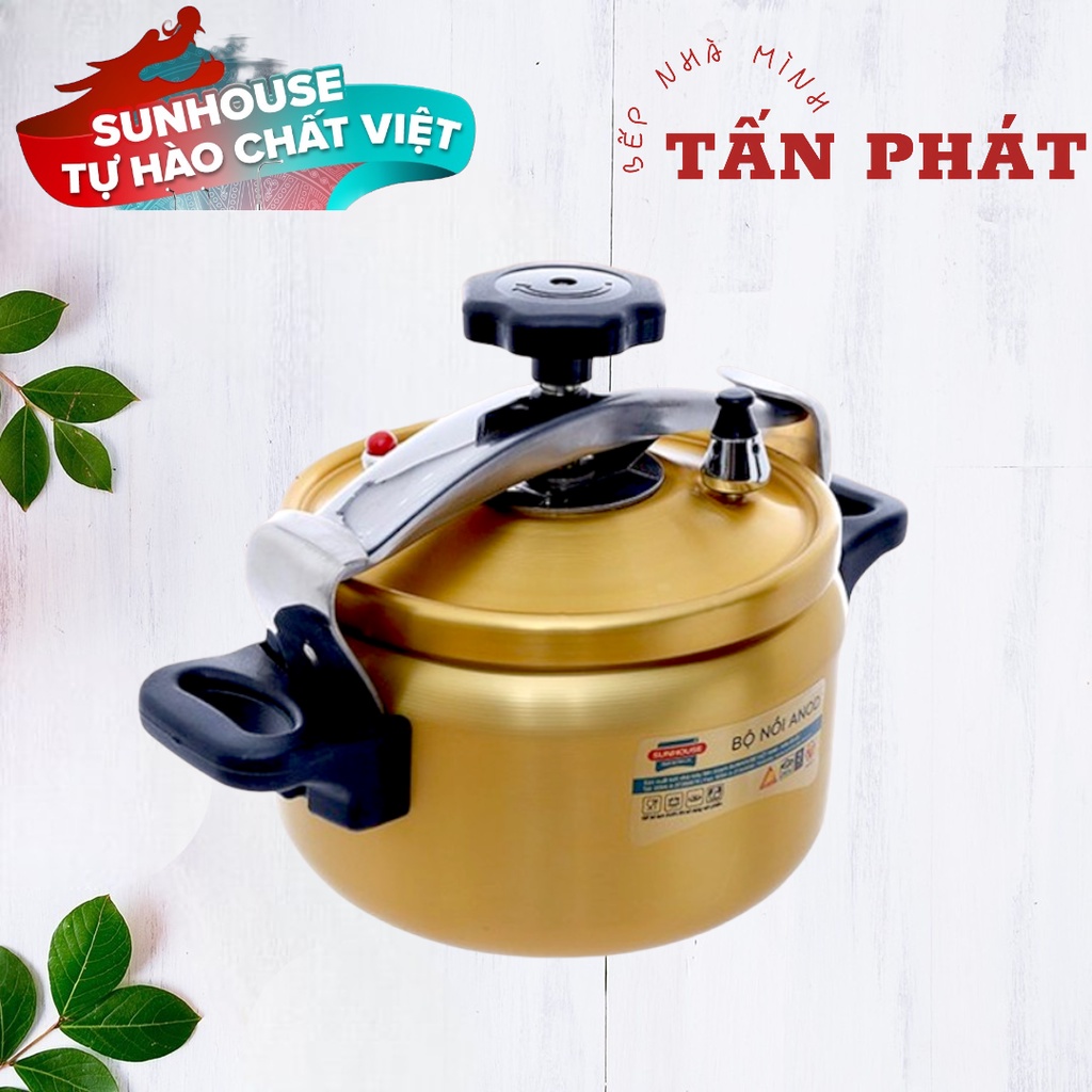 [VOUCHER 10%] Nồi áp suất cơ Anod SUNHOUSE 6L chính hãng Dùng Với Bếp Ga-Bếp Hồng Ngoại - Không dùng trên bếp từ