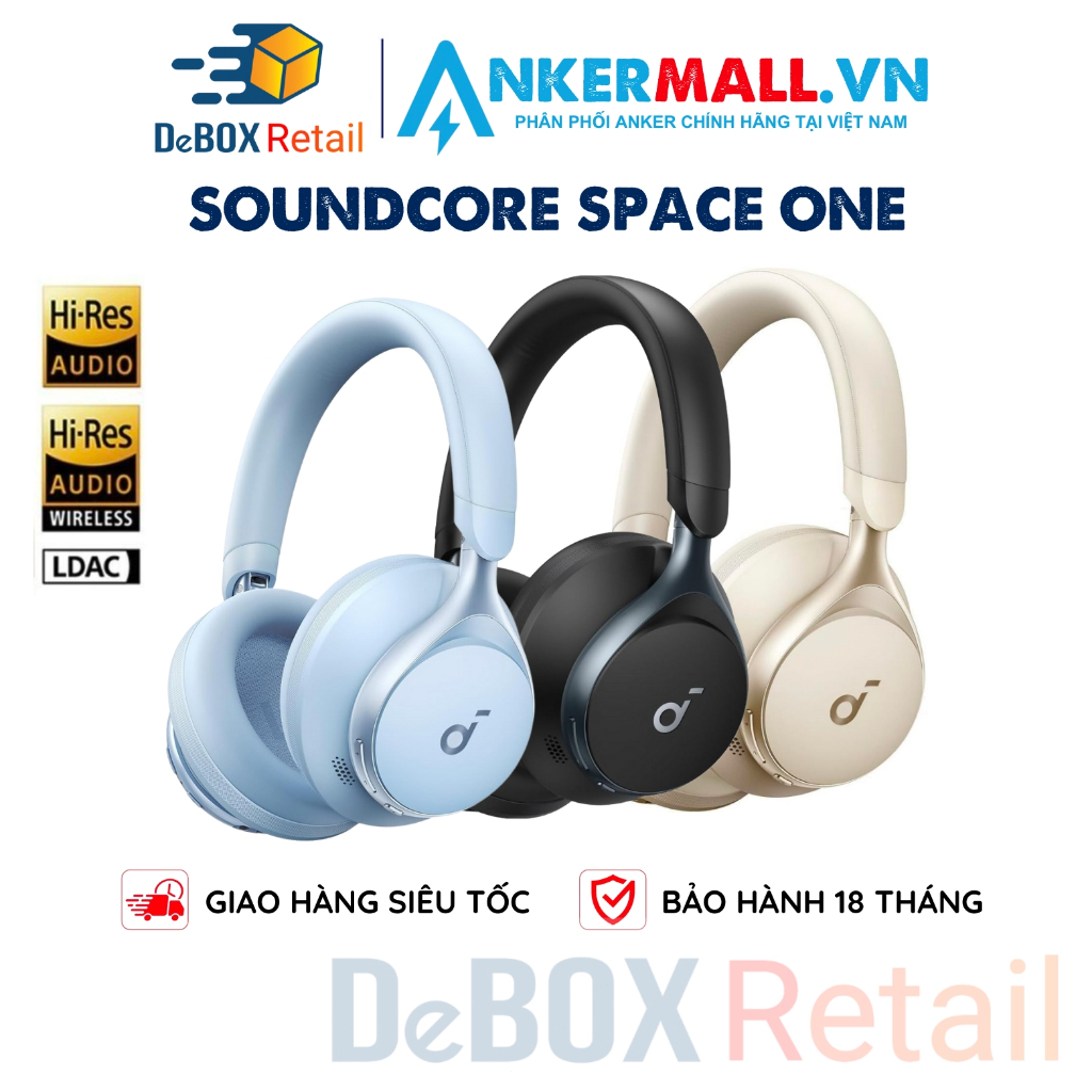 Tai nghe bluetooth soundcore space one q30 a3035, bt 5.3, chống ồn anc, hi-res ldac, eq, pin 55h - chính hãng
