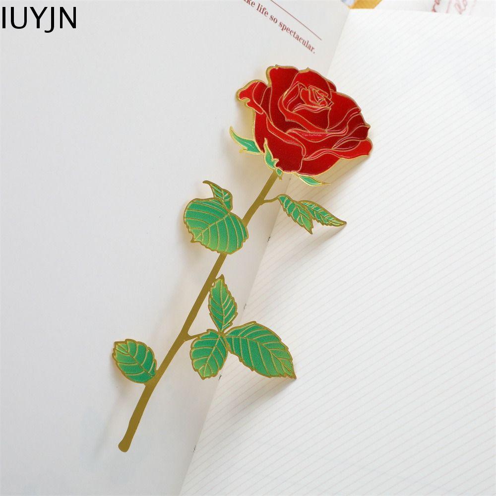 IUYJN dây chuyền hợp kim Đánh dấu trang hoa hồng Hoa hồng đỏ Trường học văn phòng Đánh dấu sách kim loại Ngày của mẹ Đồng thau Dấu đọc sách Ngày lễ tình nhân
