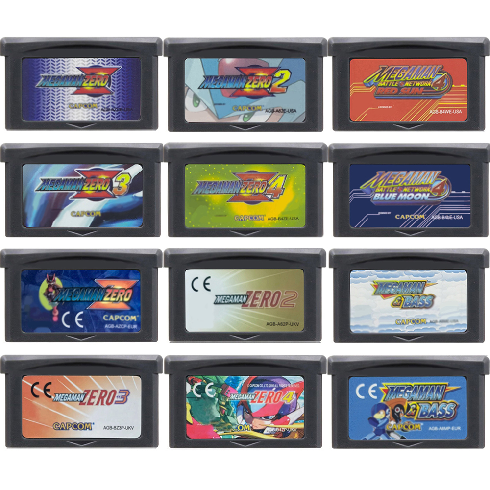 GBA loạt 32-bit trò chơi video Cartridge thẻ đầu điện tử Zero 1 2 3 4 MEGAMAN & Bass MEGAMAN Thẻ Mặt