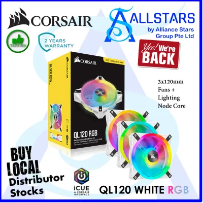 CORSAIR QL120 RGB Performance RGB Fan 3pcs Kit (3x120mm Fans + Lighting Node Core) / iCue (Choice of White : CO-9050104-WW or Black : CO-9050098-WW) (Warranty 2years with Convergent)