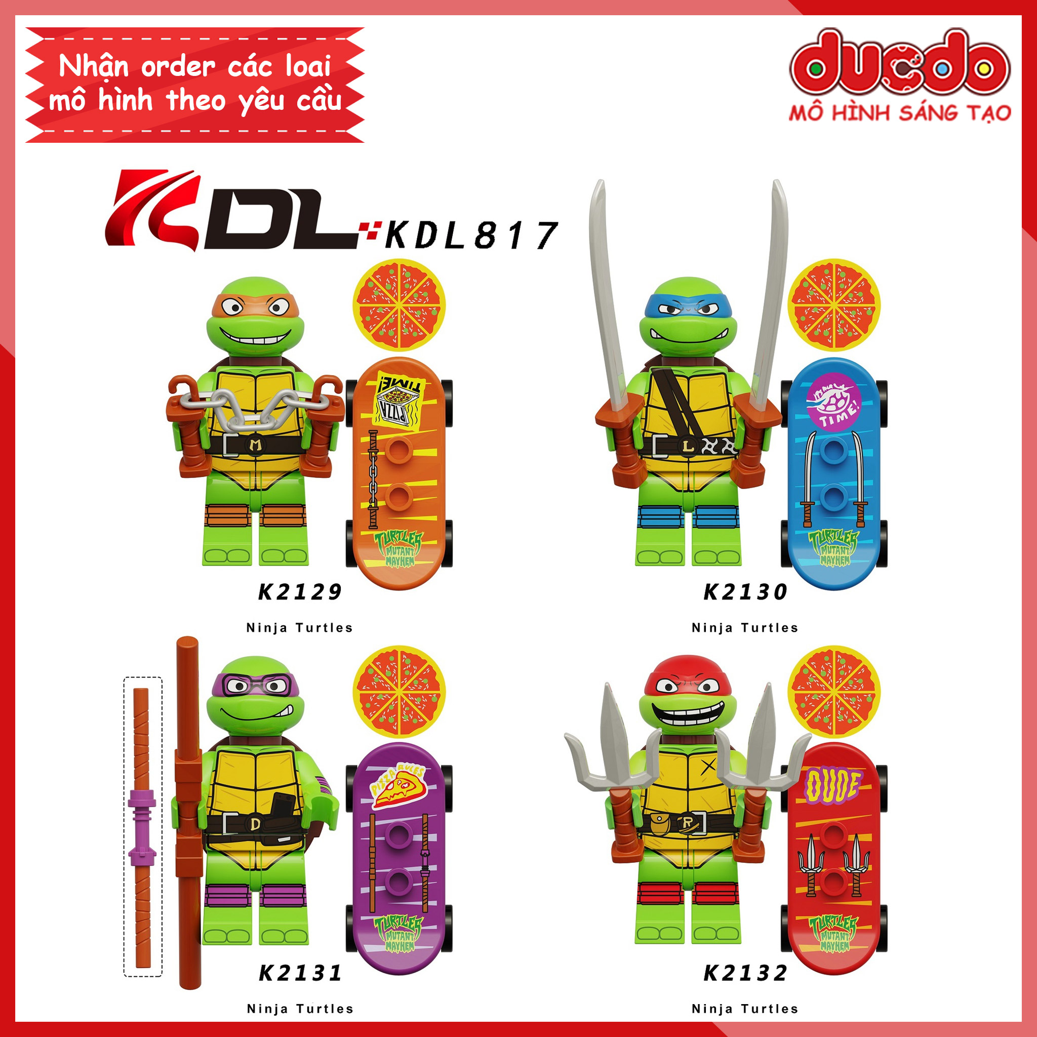 Minifigures các nhân vật trong Ninja Rùa kèm ván trượt - Đồ chơi Lắp ghép Xếp hình Mini Mô hình KDL817