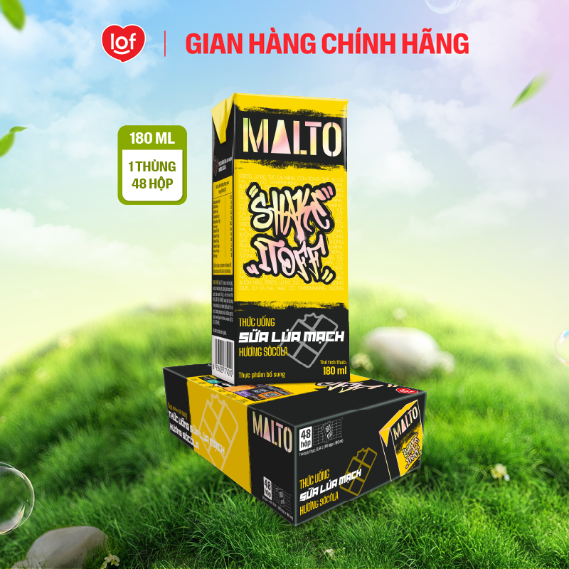 Sữa lúa mạch MALTO Shake It Off hương sôcôla thùng 48 hộp x 180ml