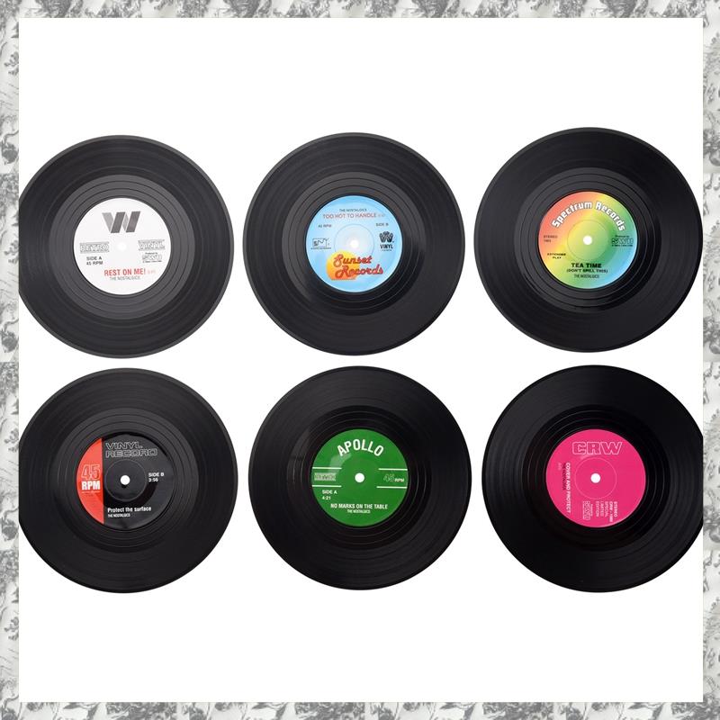 6pieces / Set Retro Vinyl Disc Drink Coasters