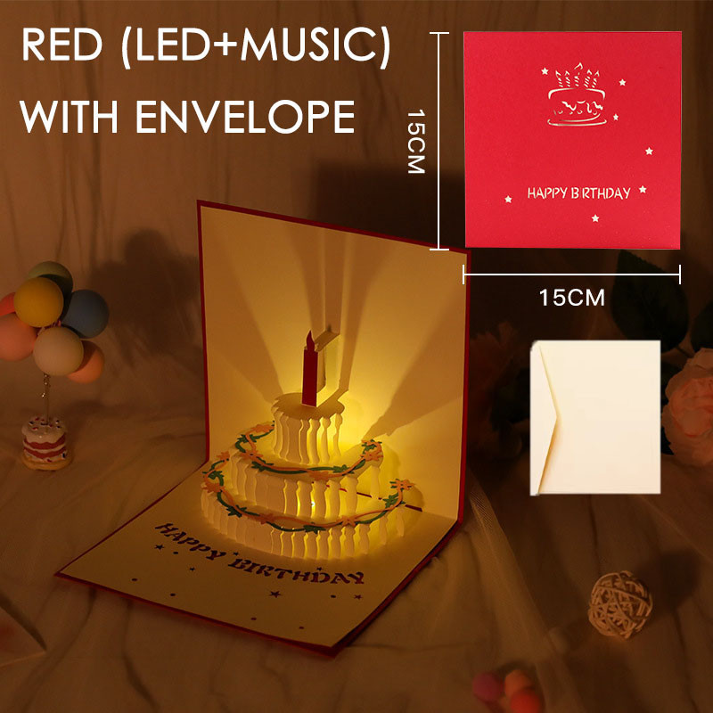 3D Birthday Card Pop-Up Birthday Greeting Postcards With Music and Light Cake Wish Cards Party Gifts