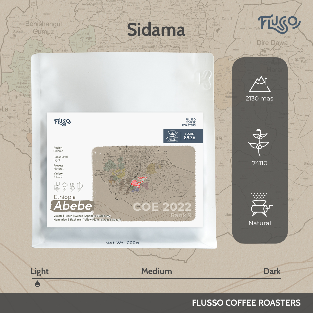 Ethiopia Sidama Bona Zuria Borata Woyo Natural 74110 – Abebe COE #9
